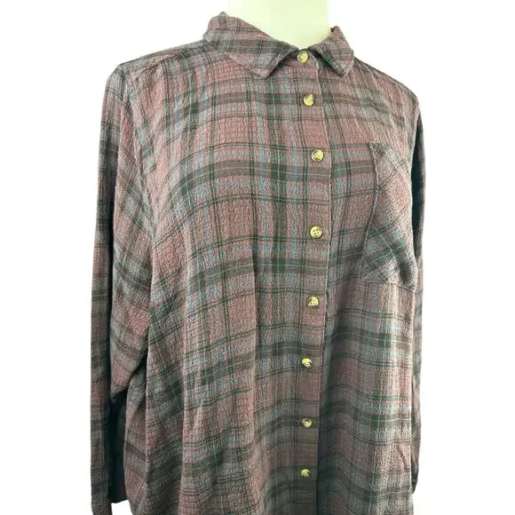 Torrid Lizzie Crinkle Flannel Gauze Button Up Tunic Red Plaid Plus Size 3 3X - Picture 3 of 10